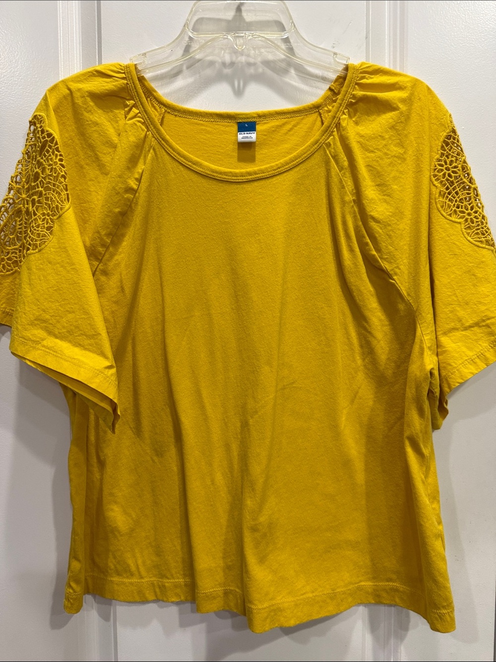 Old Navy Yellow Short-Sleeve Top with Crochet Sleeve Detail